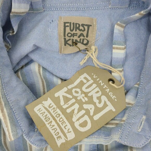 New Furst of A Kind Blouse Womens One Size Cropped Blue Striped Top Long Sleeve - Picture 4 of 5
